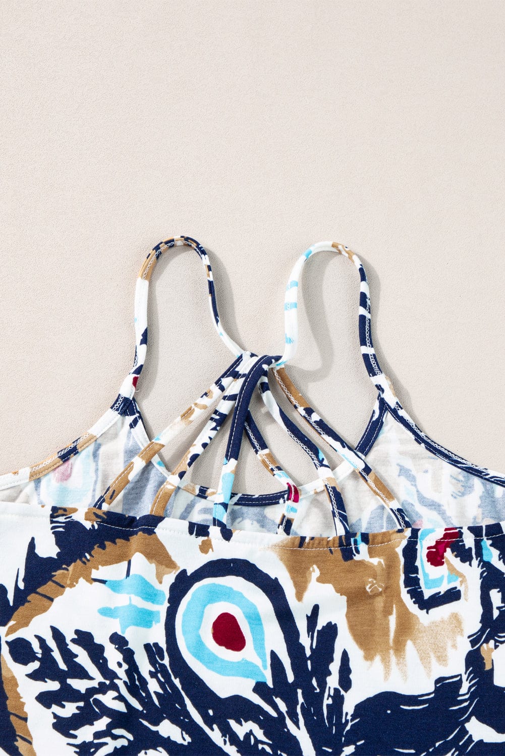 Beige Floral Strappy Back Spaghetti Strap Tank Top From MsDressly