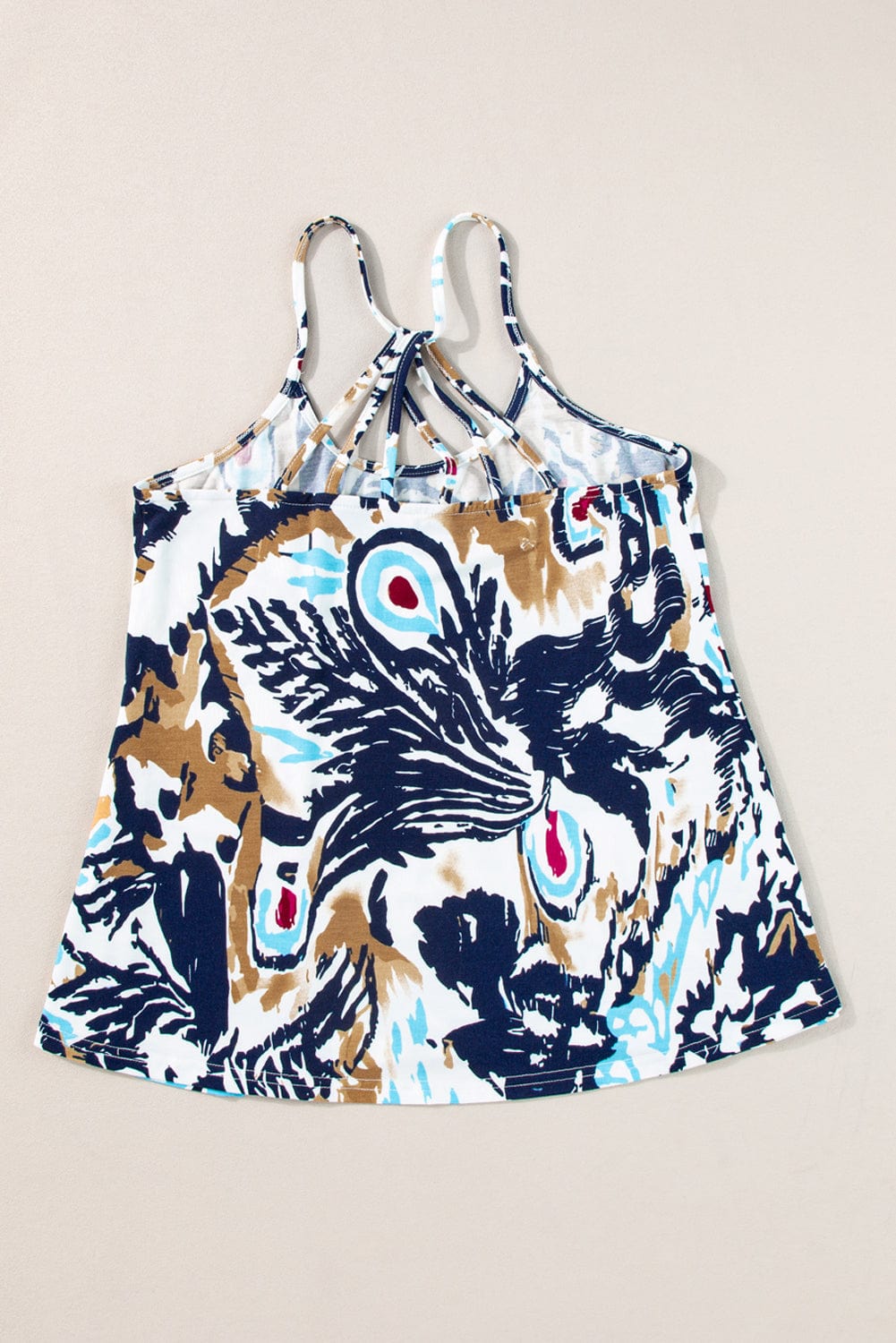 Beige Floral Strappy Back Spaghetti Strap Tank Top From MsDressly