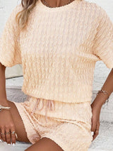 Beige Frill Textured Co-ord Set with Drawstring Shorts from MsDressly