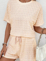 Beige Frill Textured Co-ord Set with Drawstring Shorts from MsDressly
