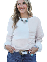 Beige Knit Tie Detail Drop Shoulder Sweater with Mixed Patterns from MsDressly