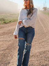 Beige Knit Tie Detail Drop Shoulder Sweater with Mixed Patterns from MsDressly