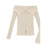 Beige Knit Two-Piece Set – Collared Cardigan & Pleated Skirt from Kawaii Stop