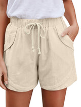 Beige Linen Drawstring Shorts from MsDressly