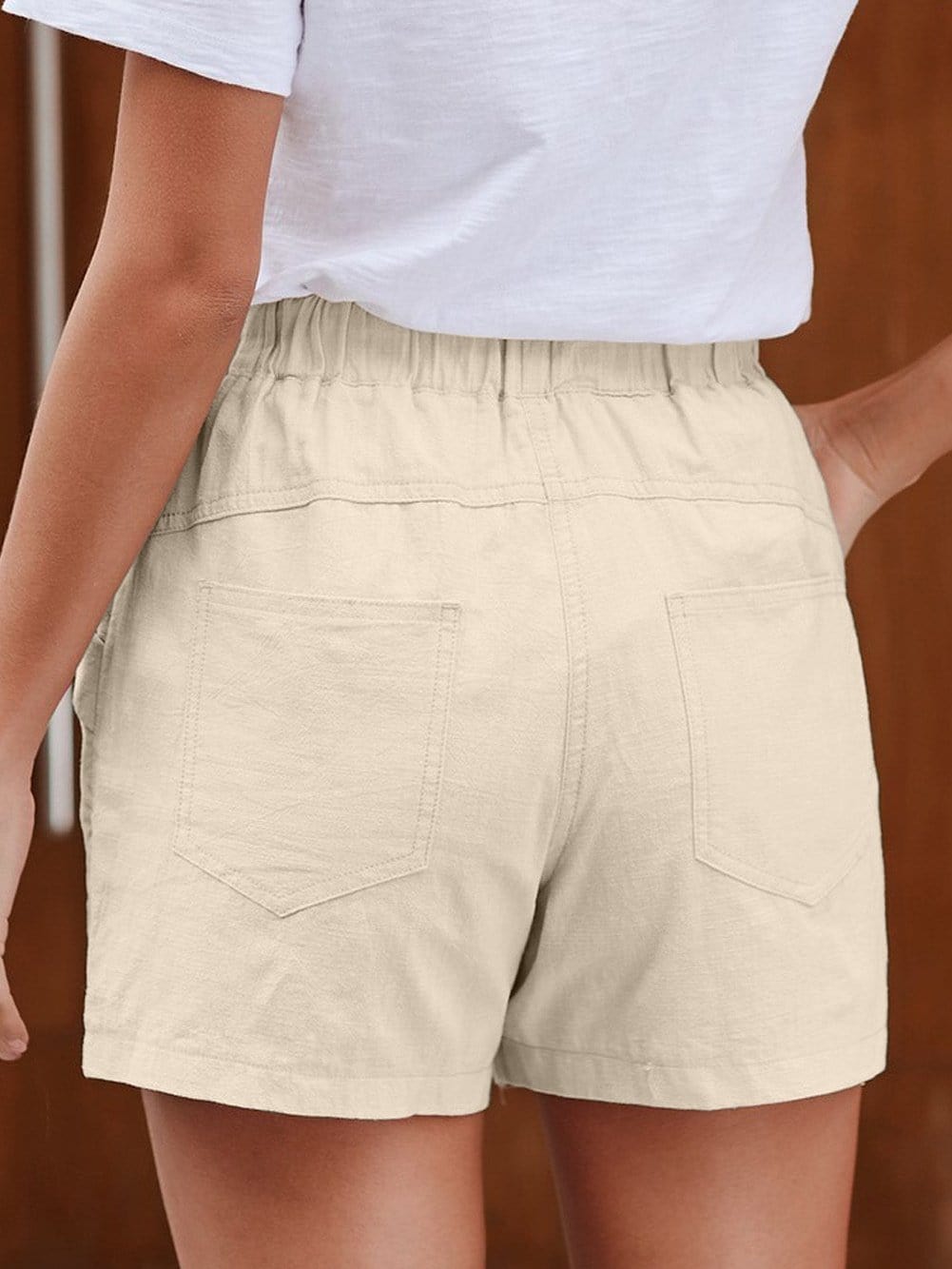 Beige Linen Drawstring Shorts from MsDressly