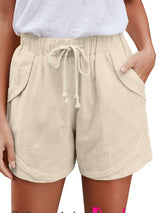 Beige Linen Drawstring Shorts from MsDressly