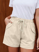 Beige Linen Drawstring Shorts from MsDressly
