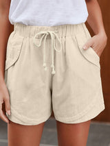 Beige Linen Drawstring Shorts from MsDressly