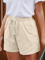 Beige Linen Drawstring Shorts from MsDressly