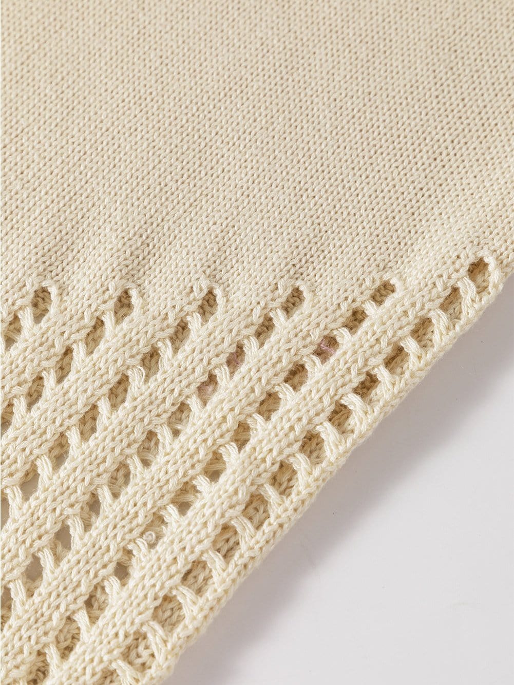 Beige Pointelle Bottom Detail Knitted Sleeveless Sweater Tank Top From MsDressly