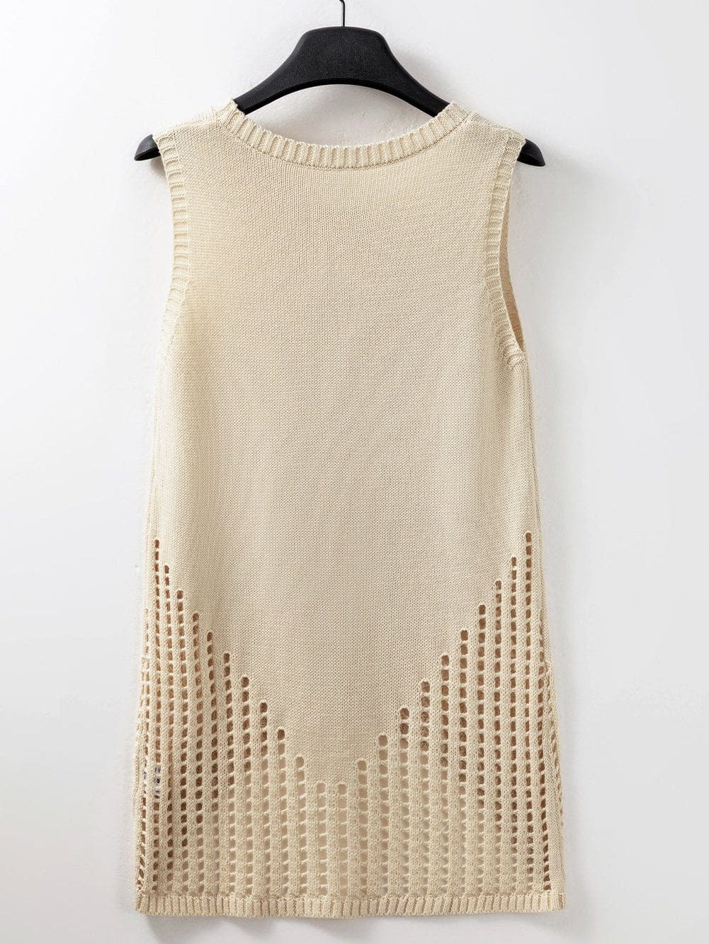 Beige Pointelle Bottom Detail Knitted Sleeveless Sweater Tank Top From MsDressly