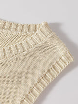 Beige Pointelle Bottom Detail Knitted Sleeveless Sweater Tank Top From MsDressly