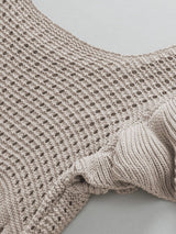 Beige Pointelle Knit Ruffle Sleeve Sweater for Chic Summer Styling from MsDressly