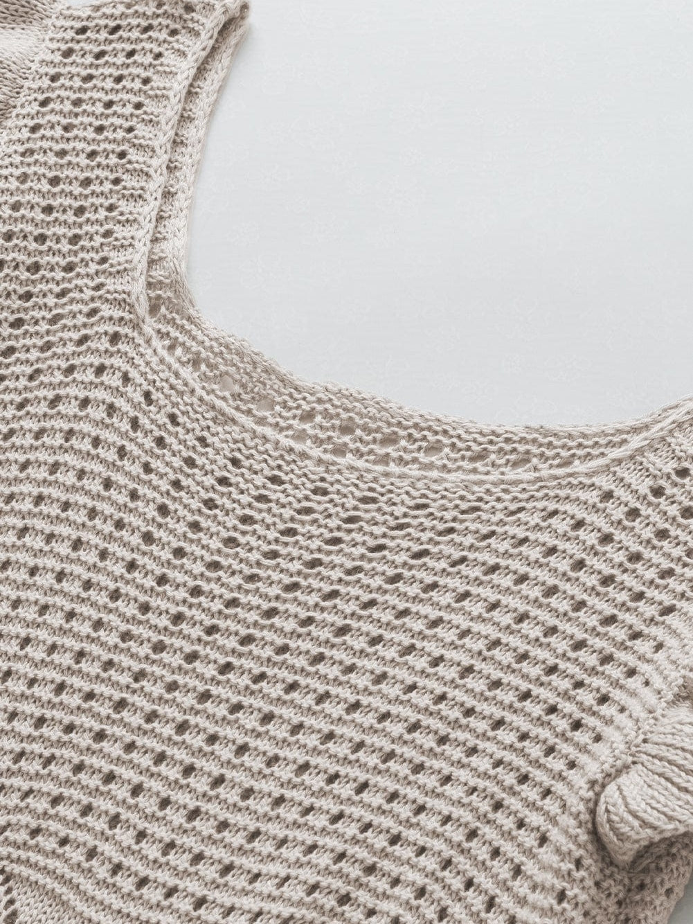 Beige Pointelle Knit Ruffle Sleeve Sweater for Chic Summer Styling from MsDressly