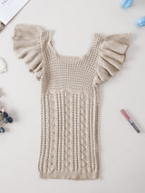 Beige Pointelle Knit Ruffle Sleeve Sweater for Chic Summer Styling from MsDressly