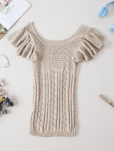 Beige Pointelle Knit Ruffle Sleeve Sweater for Chic Summer Styling from MsDressly