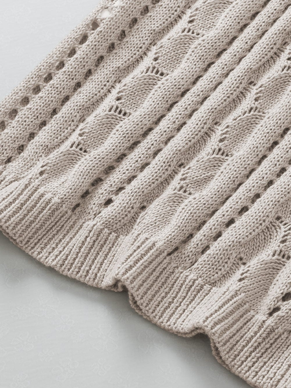 Beige Pointelle Knit Ruffle Sleeve Sweater for Chic Summer Styling from MsDressly