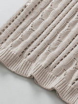 Beige Pointelle Knit Ruffle Sleeve Sweater for Chic Summer Styling from MsDressly