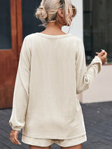Beige Ribbed Slouchy Top and Shorts Set with Pockets from MsDressly