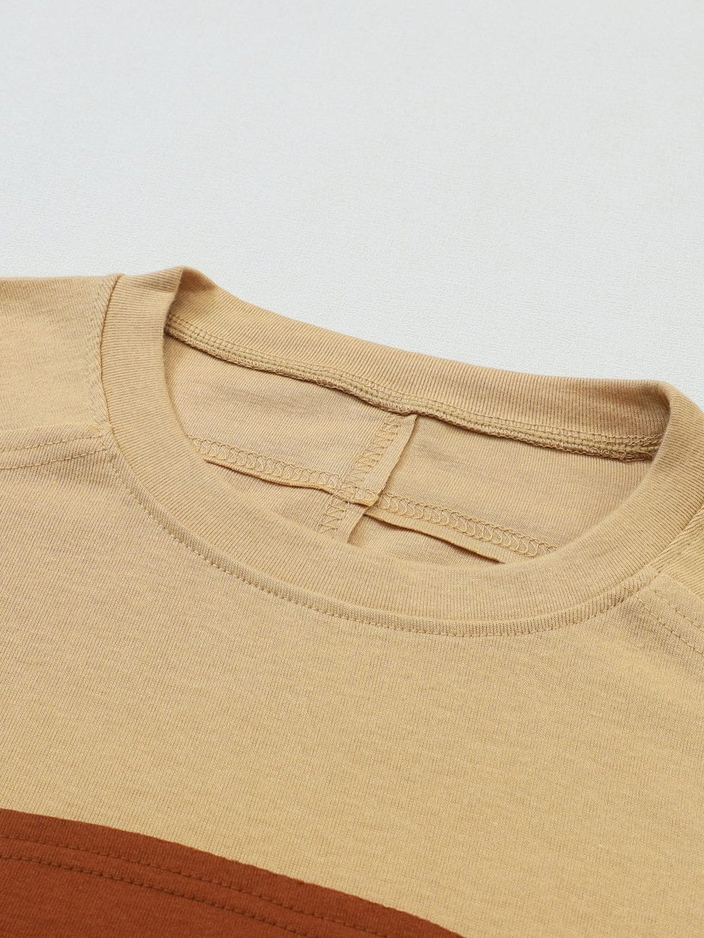 Beige Striped Bishop Sleeve Top with Colorblock Detail from MsDressly