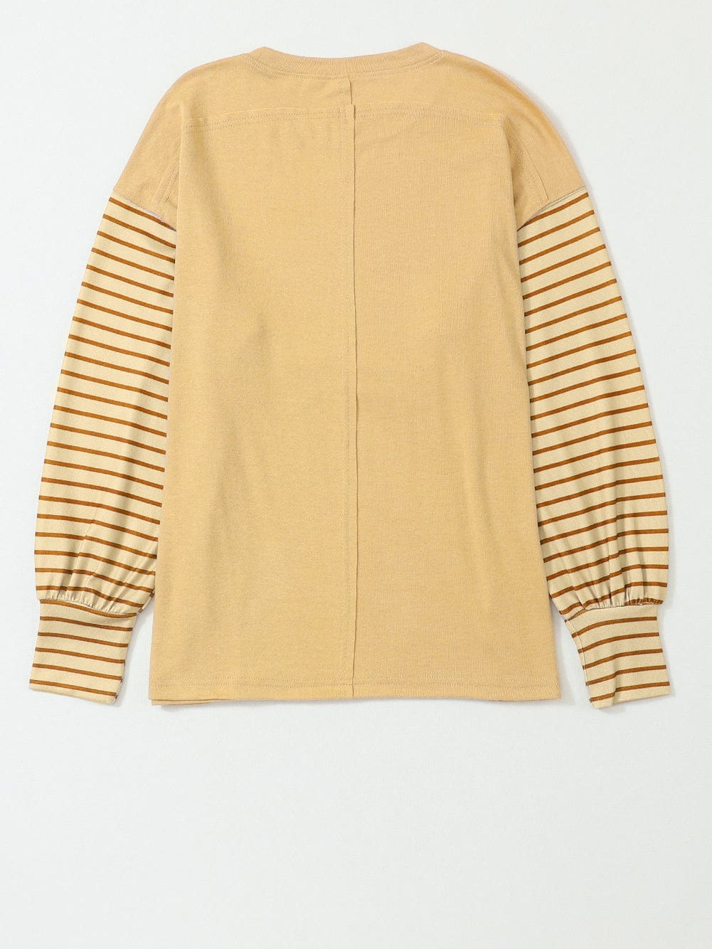 Beige Striped Bishop Sleeve Top with Colorblock Detail from MsDressly