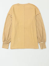 Beige Striped Bishop Sleeve Top with Colorblock Detail from MsDressly
