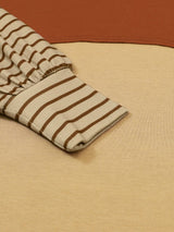 Beige Striped Bishop Sleeve Top with Colorblock Detail from MsDressly