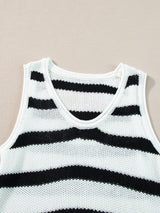 Beige Striped Fringe Detail Tank Top From MsDressly