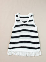 Beige Striped Fringe Detail Tank Top From MsDressly