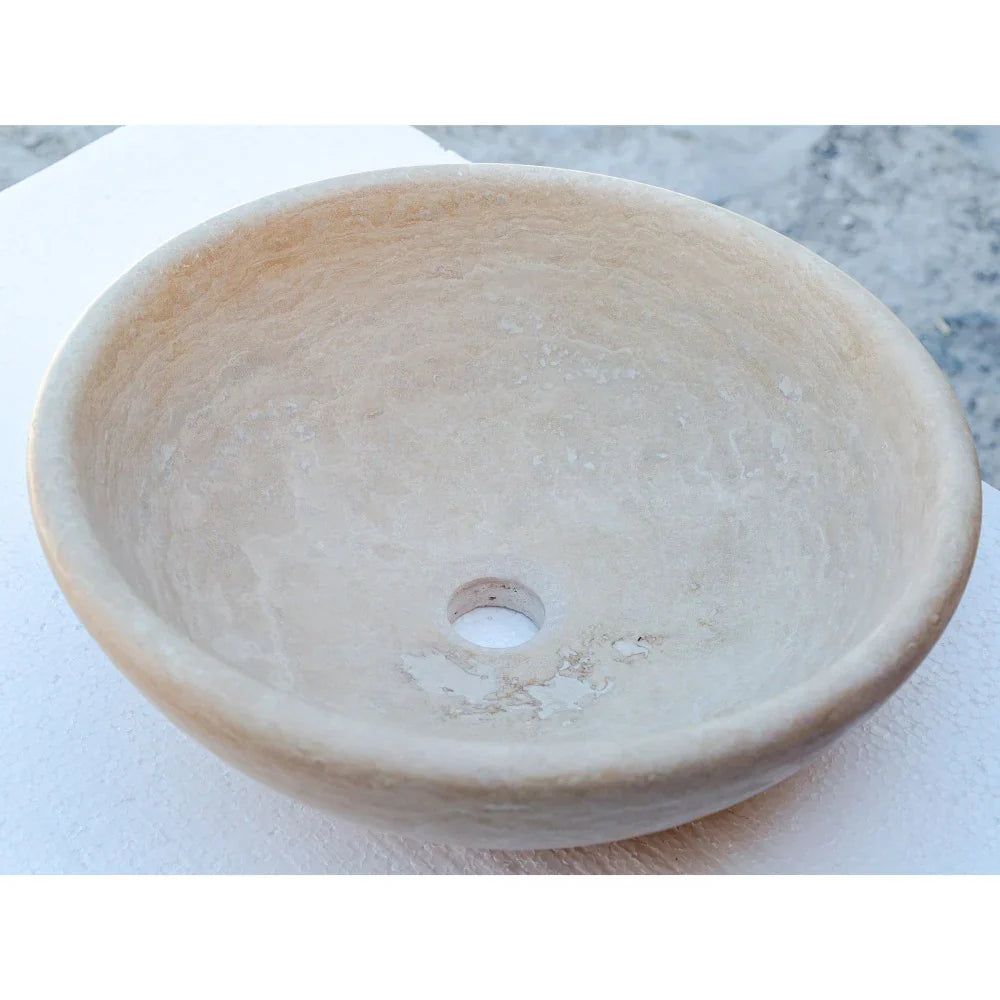 Beige Travertine Natural Stone Above Vanity Vessel Sink Honed and Filled (D)16" (H)6" From Villohome