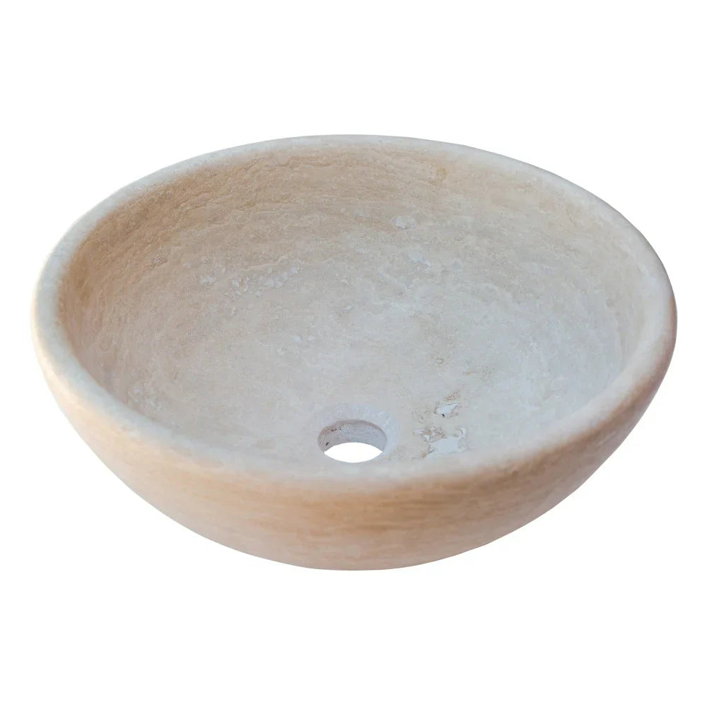 Beige Travertine Natural Stone Above Vanity Vessel Sink Honed and Filled (D)16" (H)6" From Villohome