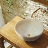 Beige Travertine Natural Stone Above Vanity Vessel Sink Honed and Filled (D)16" (H)6" From Villohome