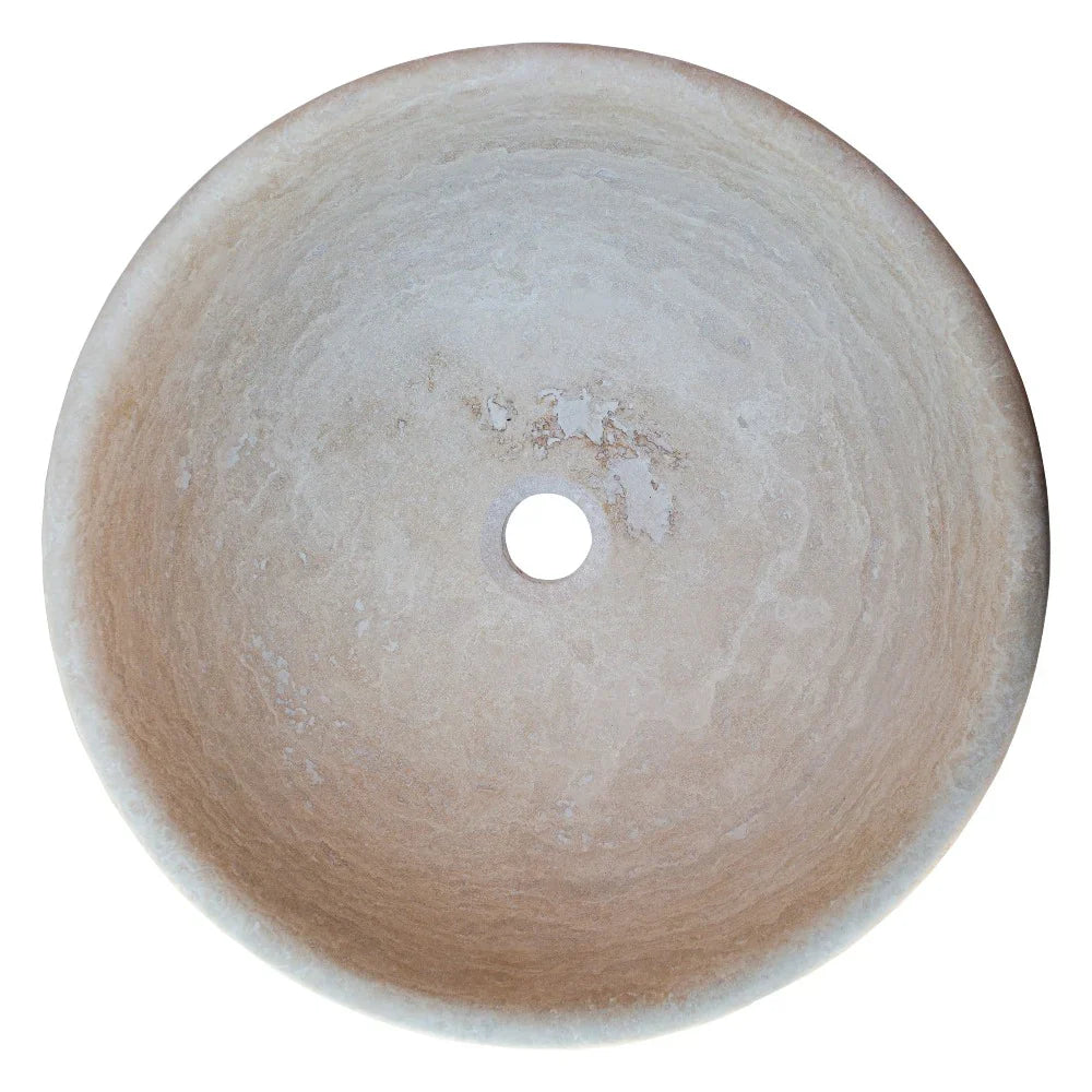Beige Travertine Natural Stone Above Vanity Vessel Sink Honed and Filled (D)16" (H)6" From Villohome