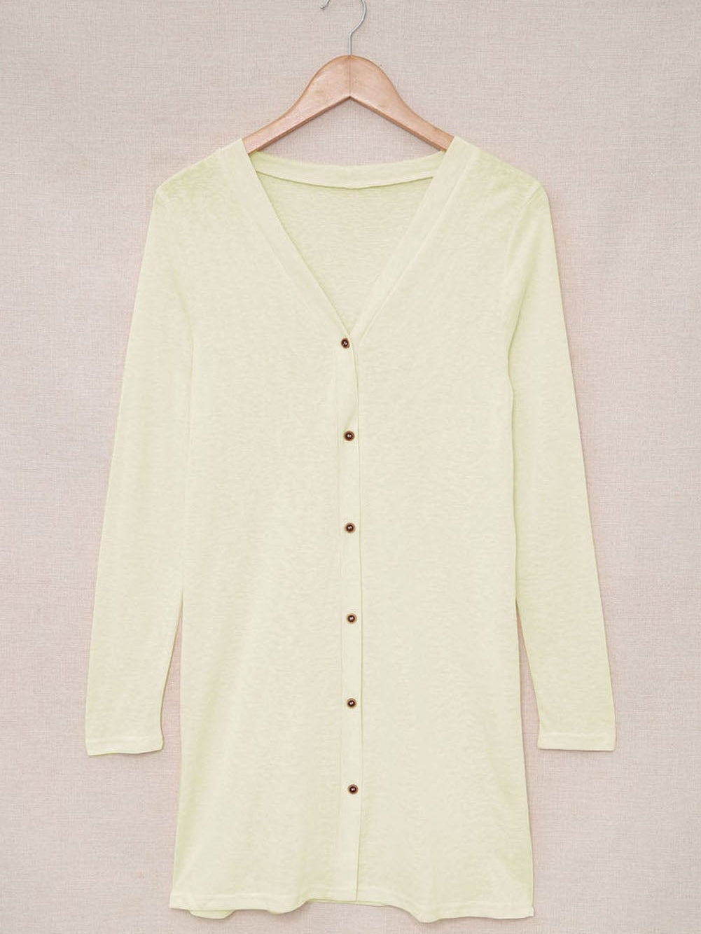 Beige V-Neck Button-Up Cardigan for Casual  from MsDressly