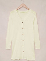 Beige V-Neck Button-Up Cardigan for Casual  from MsDressly