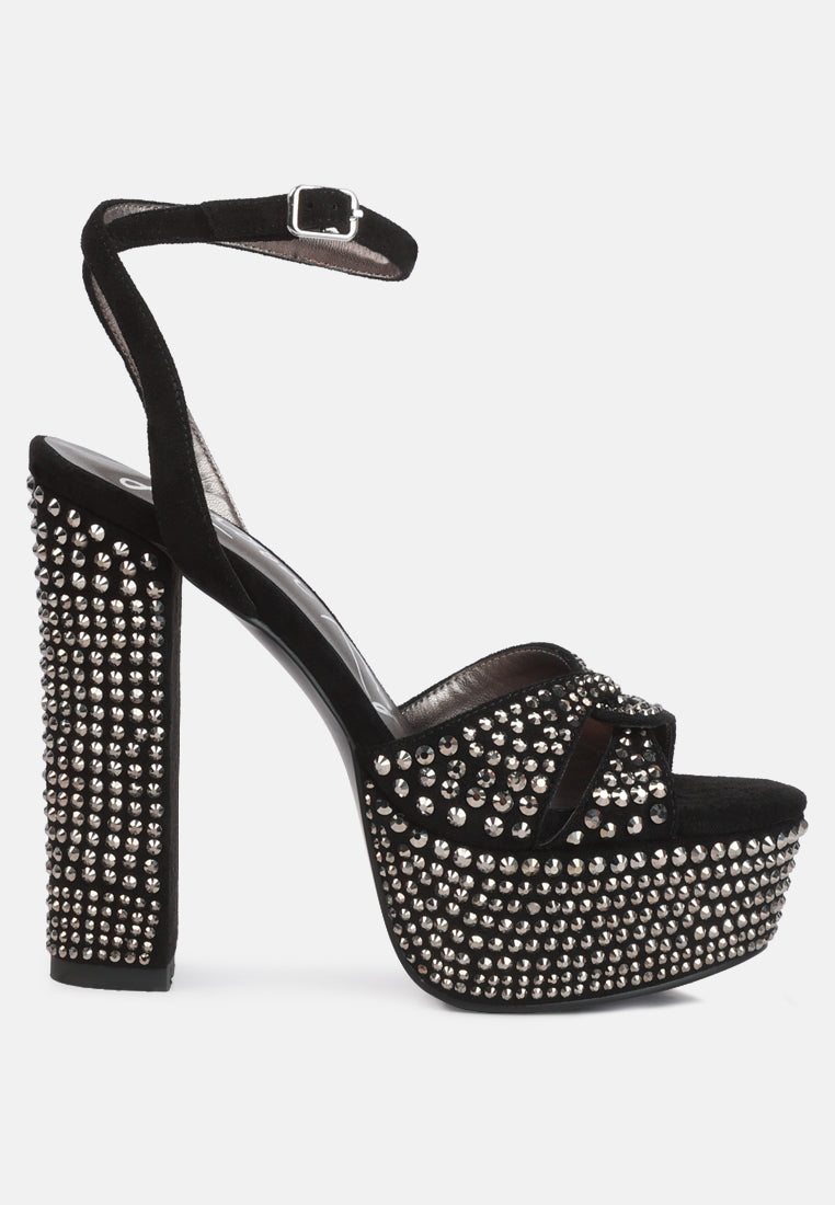 Bellini Heat-Set Diamante High Block Heel Sandals from London Rag International