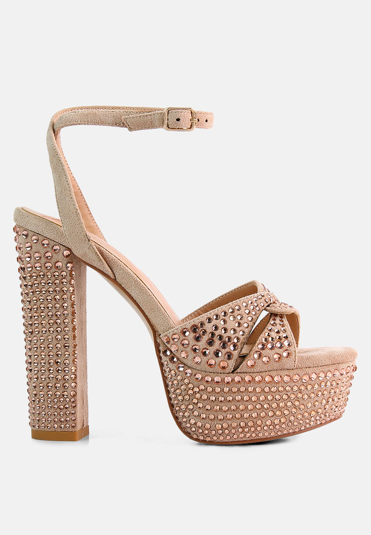 Bellini Heat-Set Diamante High Block Heel Sandals from London Rag International