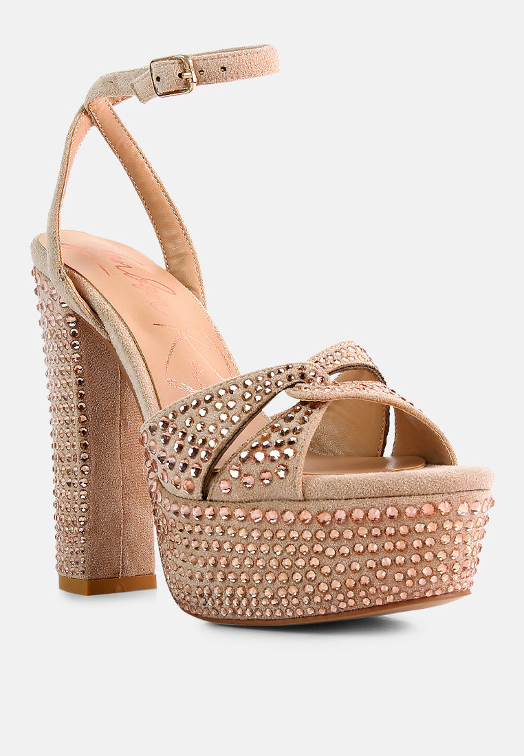 Bellini Heat-Set Diamante High Block Heel Sandals from London Rag International