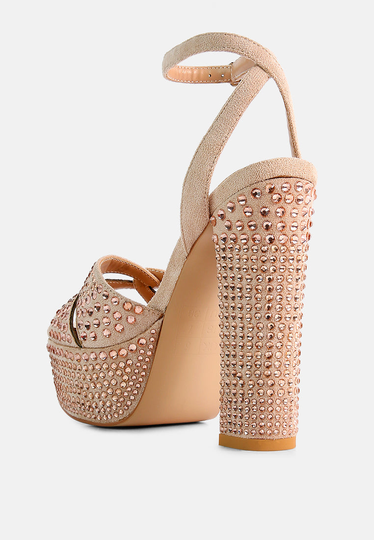 Bellini Heat-Set Diamante High Block Heel Sandals from London Rag International