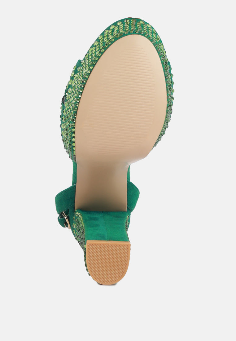 Bellini Heat-Set Diamante High Block Heel Sandals from London Rag International