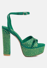 Bellini Heat-Set Diamante High Block Heel Sandals from London Rag International