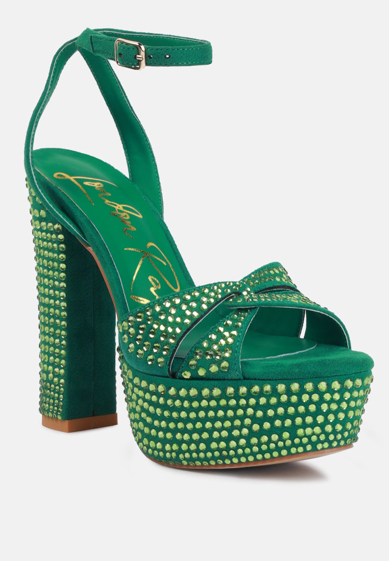Bellini Heat-Set Diamante High Block Heel Sandals from London Rag International