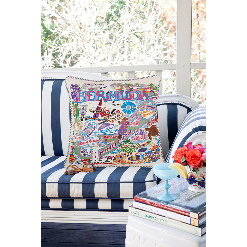 Bermuda Hand-Embroidered Pillow from Quirks!