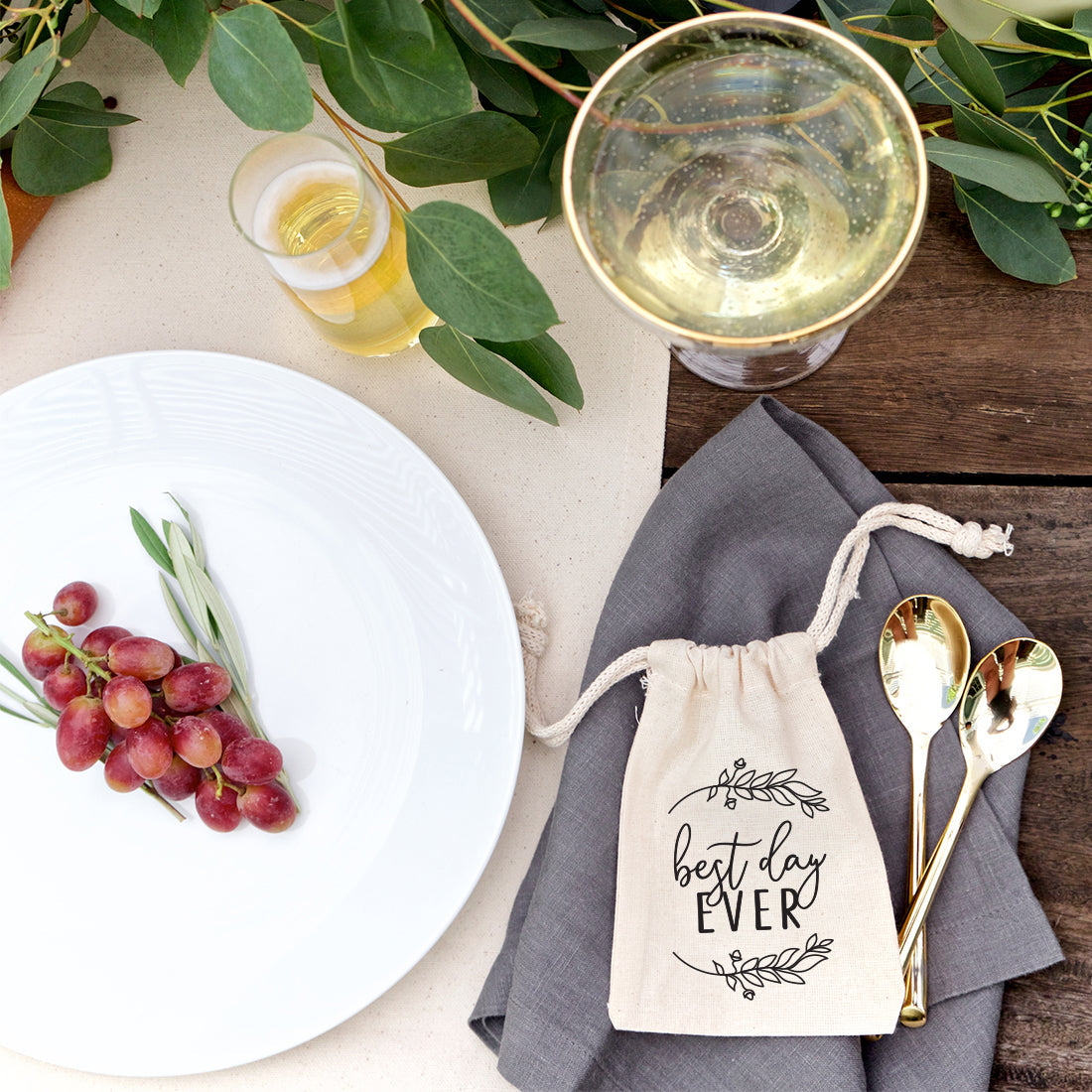 Best Day Ever Cotton Canvas Wedding Favor Bags, 6-Pack from The Cotton & Canvas Co.