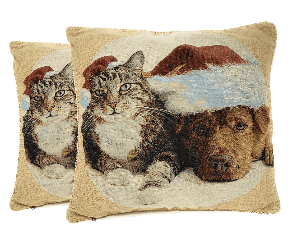 Tache Best Friend Pets Dog and Cat Christmas Tapestry Woven Throw Pillow Cover (16461) from Tache Home Fashion