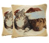 Tache Best Friend Pets Dog and Cat Christmas Tapestry Woven Throw Pillow Cover (16461) from Tache Home Fashion