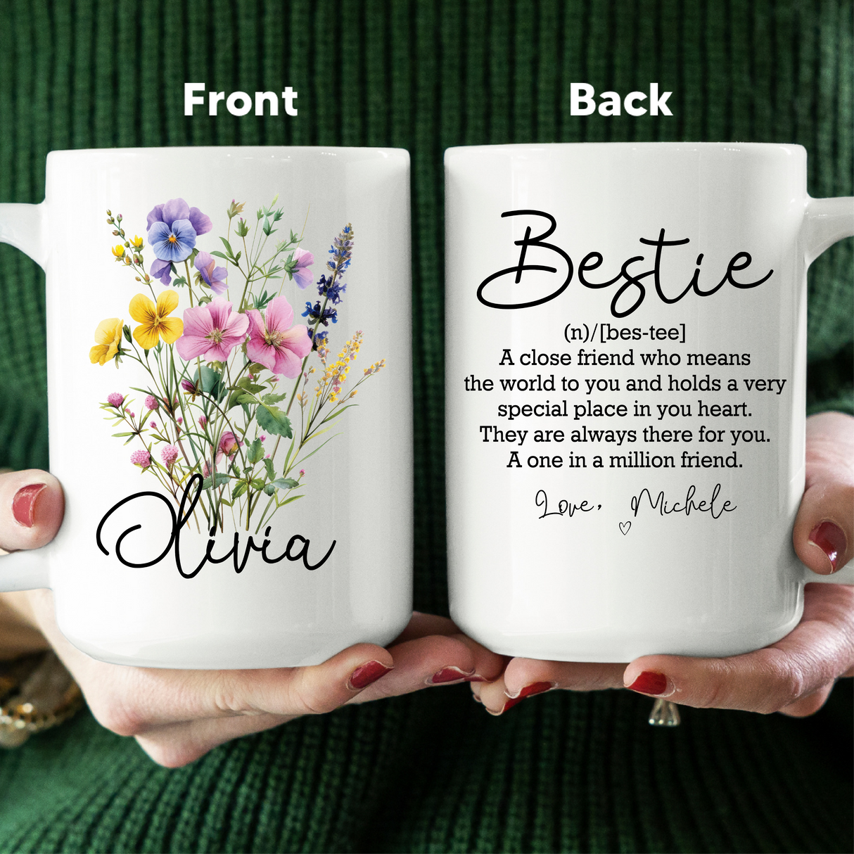 Bestie Definition Floral Custom Friendship Mug from Peachy Sunday
