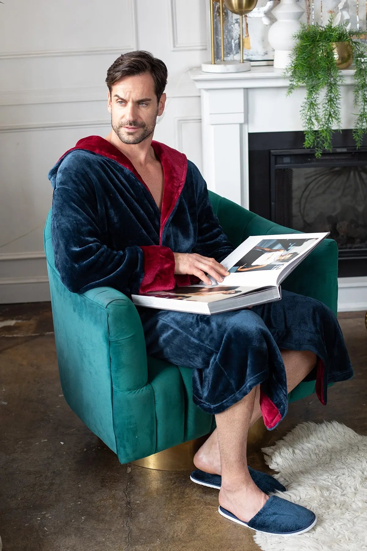 Hooded Plush Bathrobe for Men From Lotus Linen
