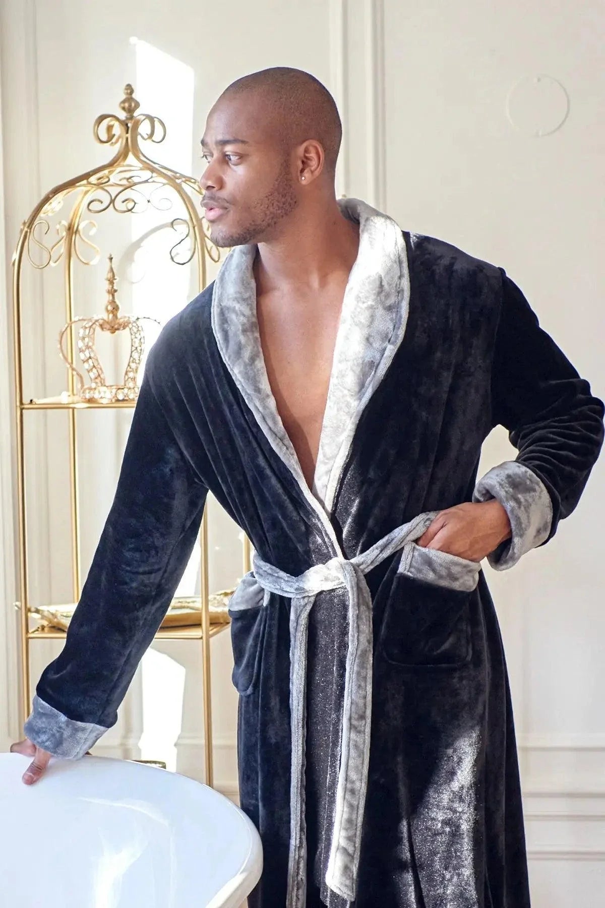 Fleece Bathrobe With Shawl Collar for Men From Lotus Linen