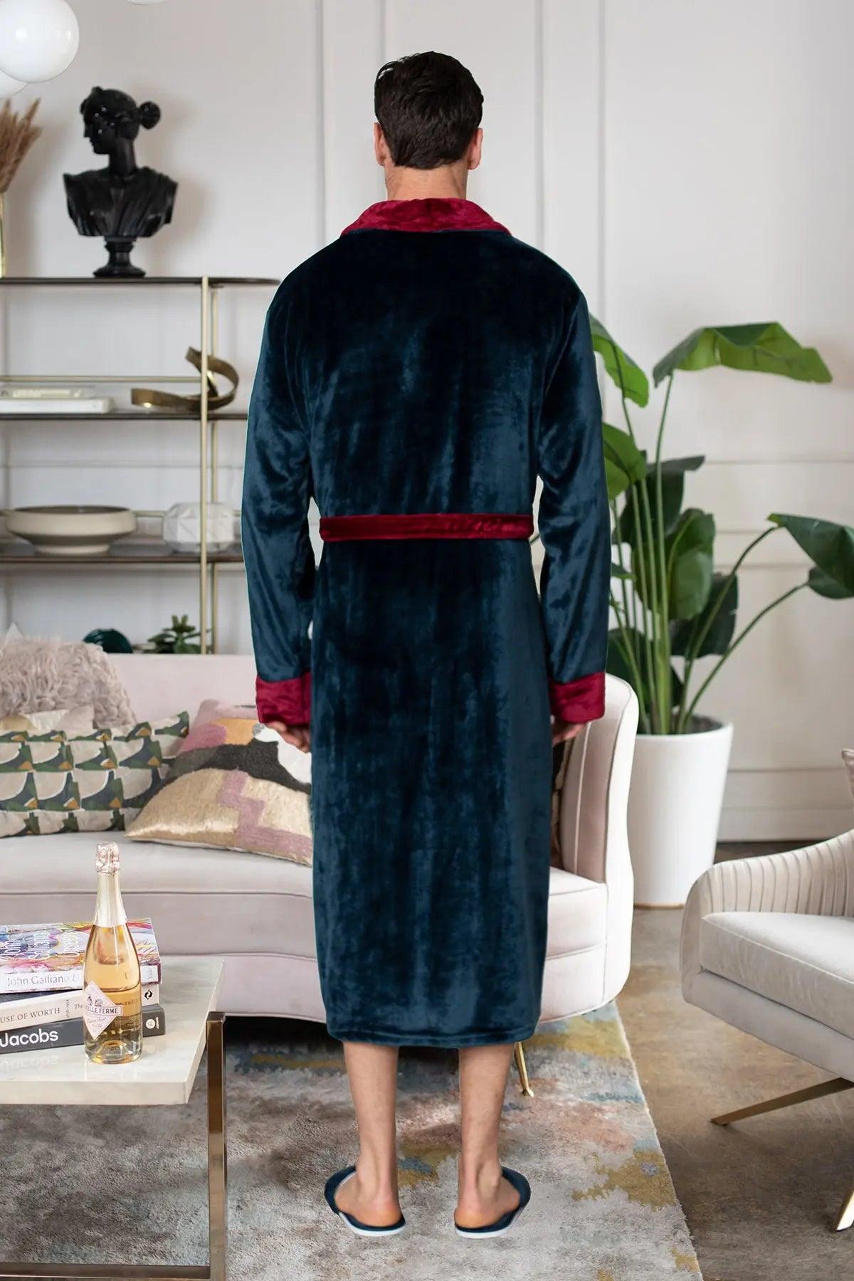 Fleece Bathrobe With Shawl Collar for Men From Lotus Linen